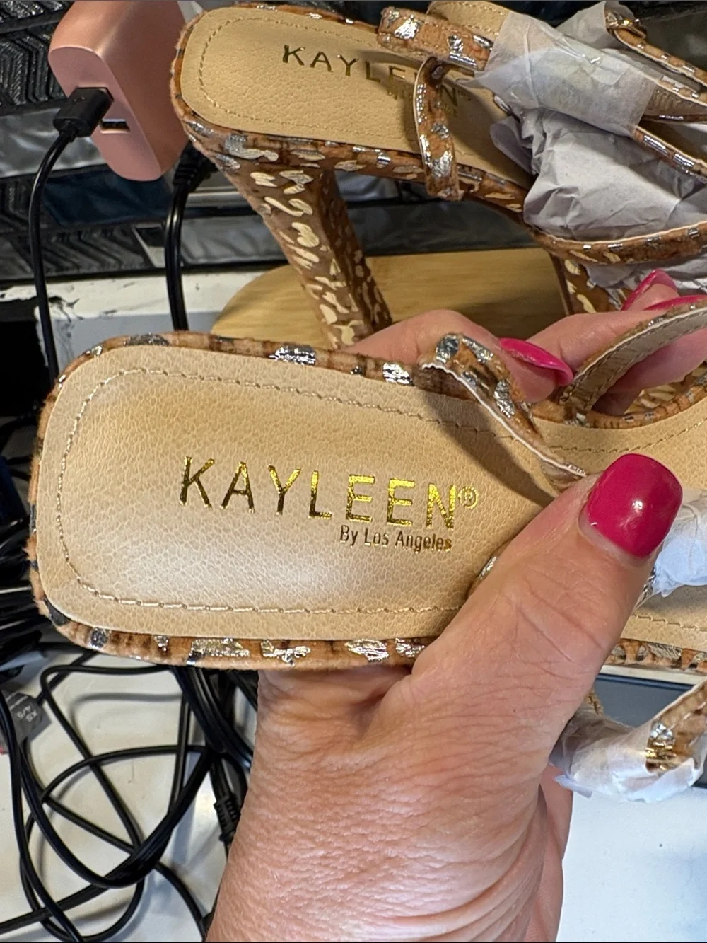 KAYLEEN By Los Angeles Leopard Print Tan Strappy Platform Sandals